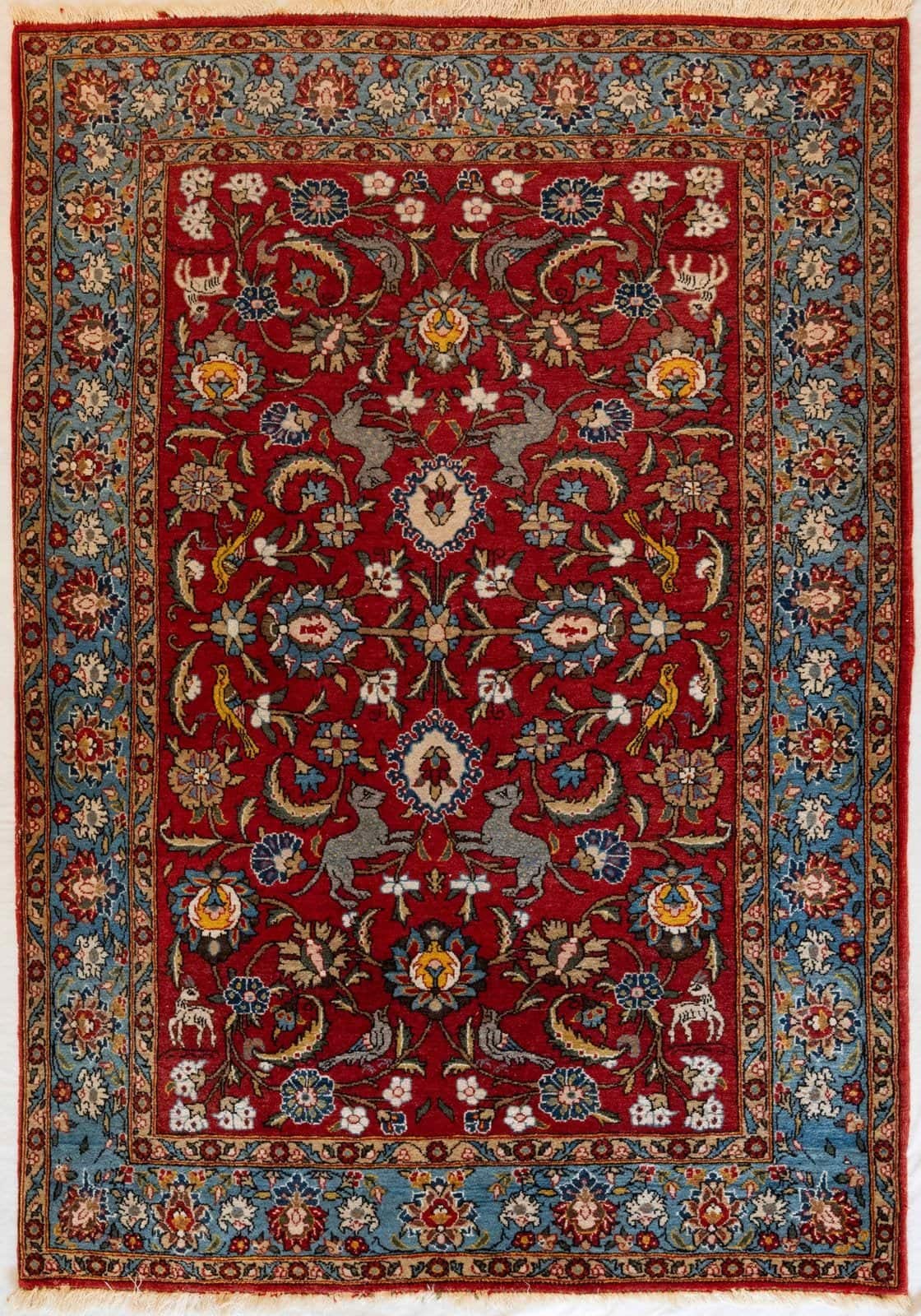 ANTIQUE IRANIAN QOM HANDMADE WOOL CARPET