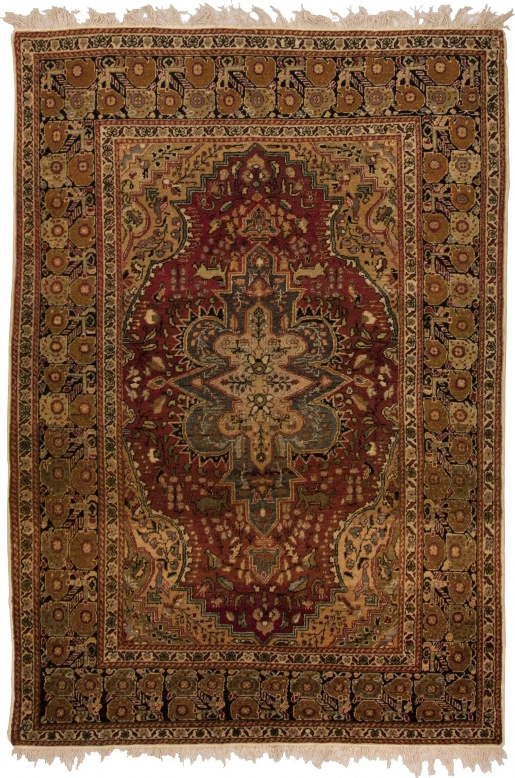 ANTIQUE TURKISH KAYSERI HANDMADE WOOL CARPET