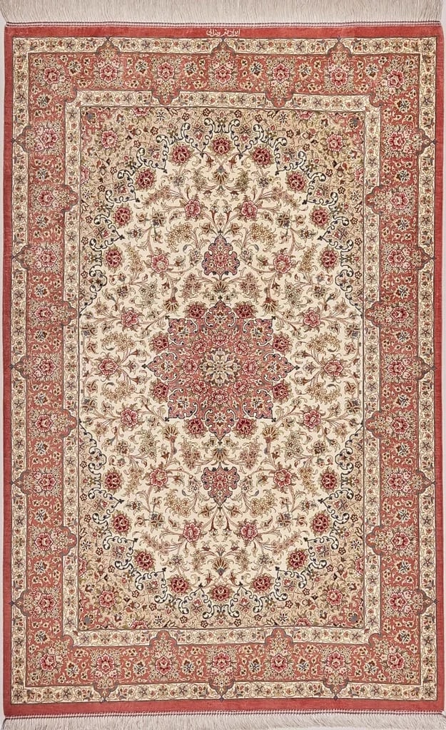IRÁNI QOM SELYEM KÉZI CSOMÓZÁSÚ SZŐNYEG