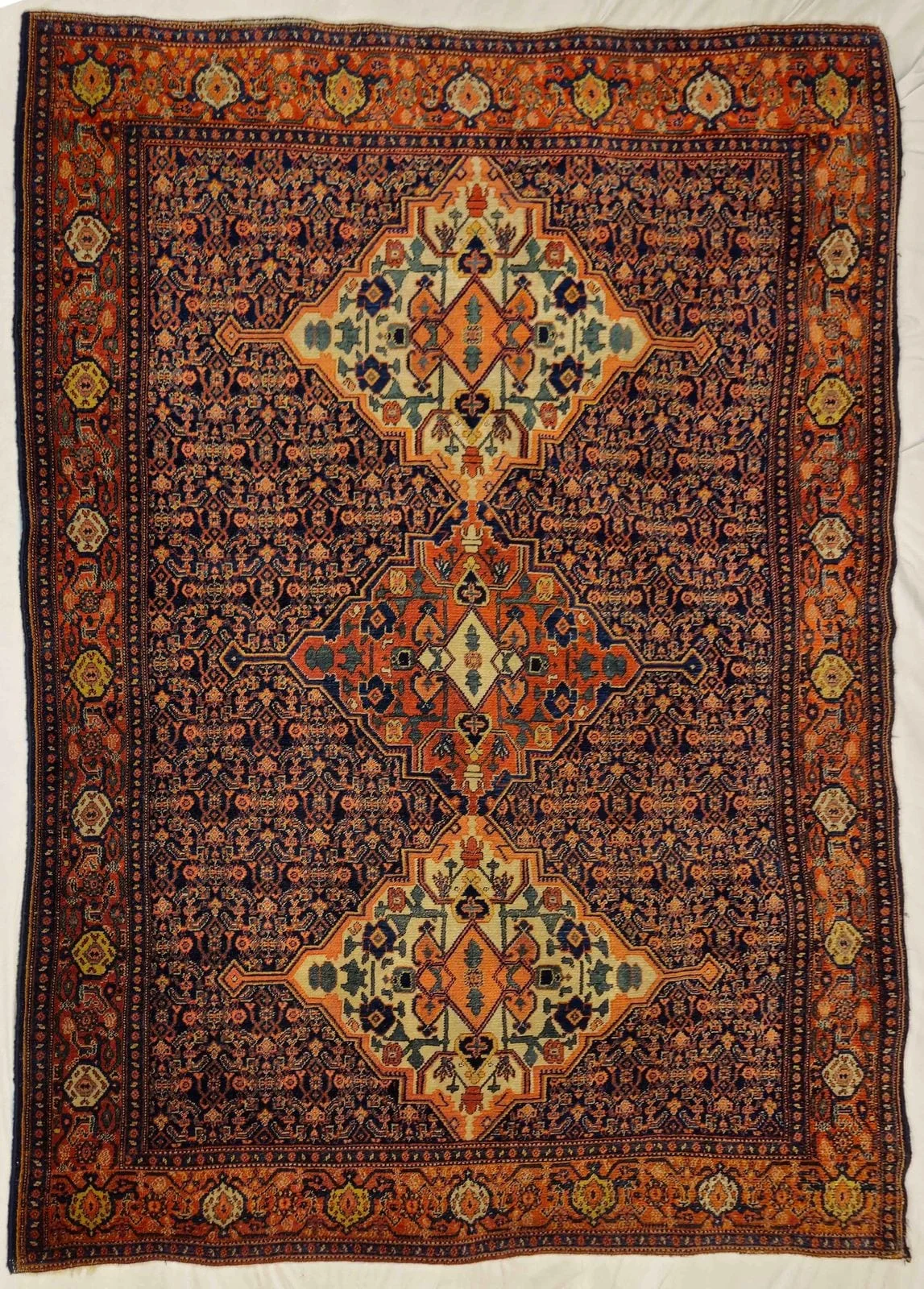 ANTIQUE IRANIAN SENNEH HANDMADE WOOL CARPET